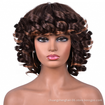 Wholesale curly wig with bangs for black women african omber glueless cosplay high temperature short wigs wave synthetic wig